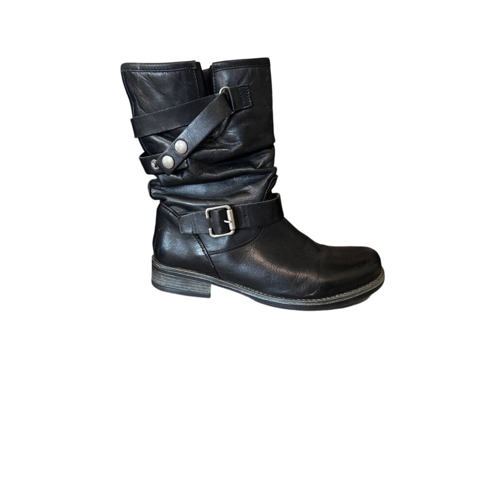 Erin Michael Black Leather Moto Boots Womens 39 8.5 Slouch Buckle Harness